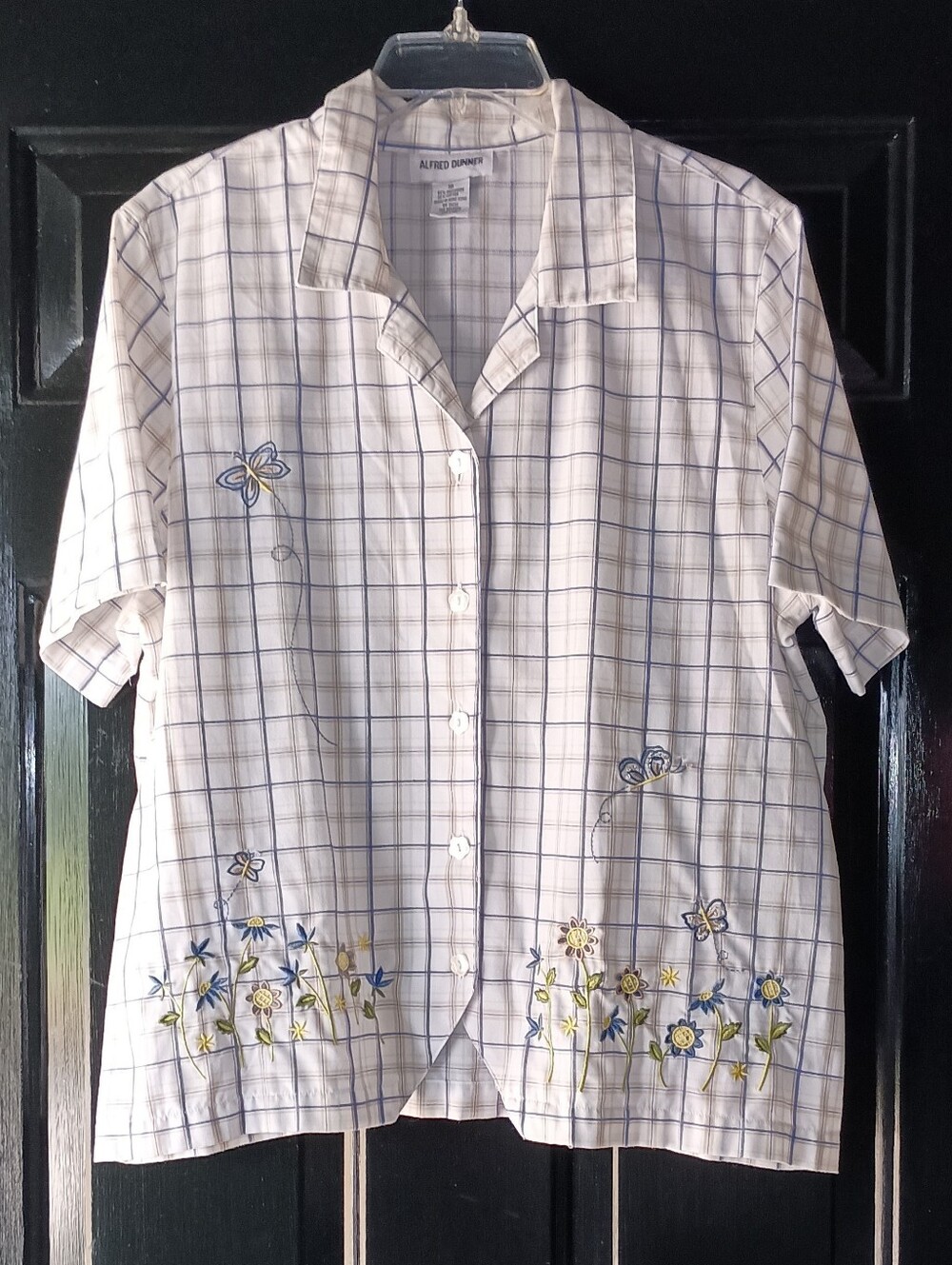 Alfred Dunner Vintage Floral Butterfly Embroidery Print Blouse Size 16